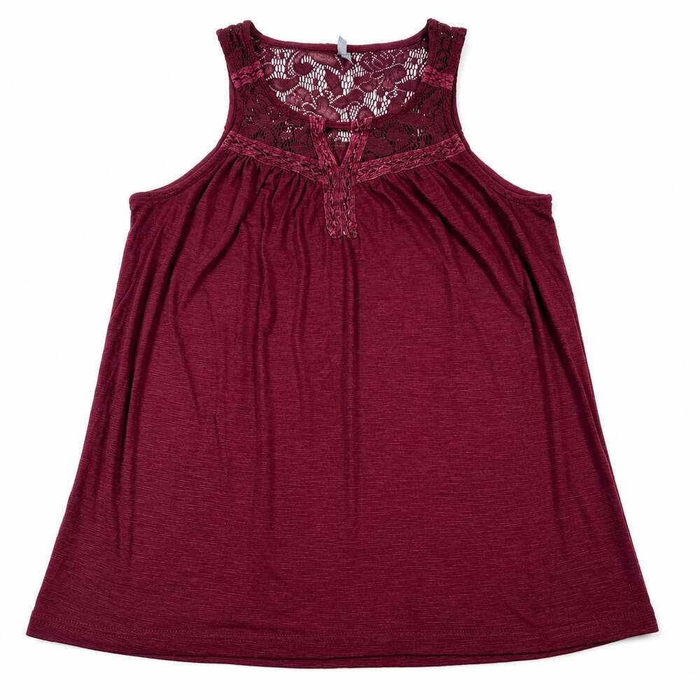 Vanity Burgundy Lace Yoke Sleeveless Tank Top